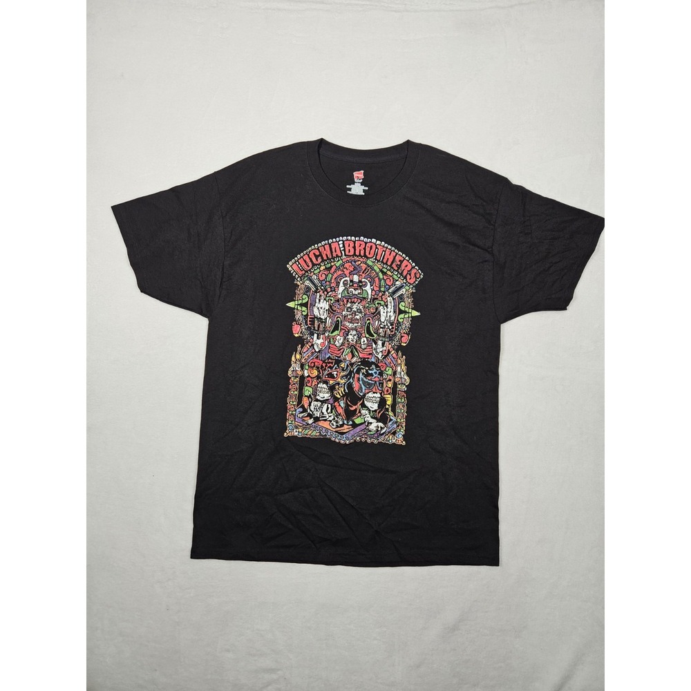 Lucha Brothers Gray WWE Wrestling Luchador Skull Graphic T Shirt‎ Mens L Hanes